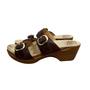 Dansko Sophie Brown Leather Buckle Strap Heeled Sandals Women's‎ Size 10.5